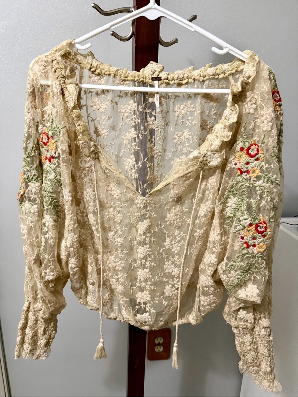 Free People Boho Floral Lace Peasant Top